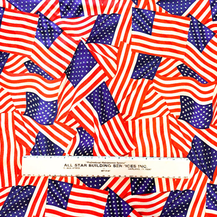 20" x 44" Lady Liberty Packed USA Flags Fabric by Timeless Treasures, Patriotic Fabric