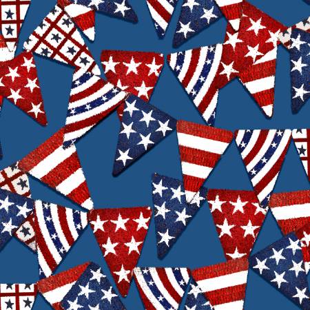 23"x 44" Blue Pennant Flags, American Spirit, Fabric by 3 Wishes Fabric, Patriotic Fabric