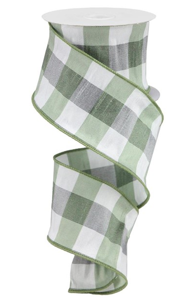 2.5"X10yd Faux Dupioni 20Mm Check Green Grey White