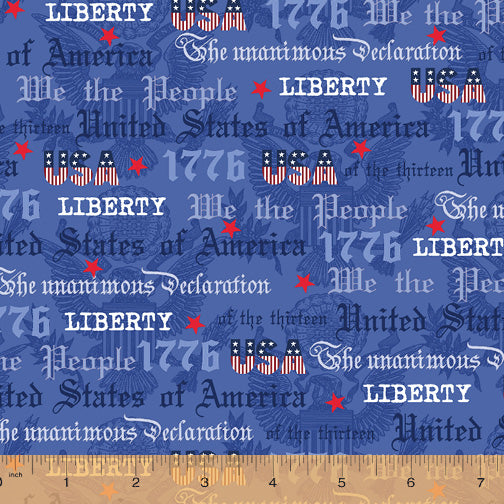 33" x 44" We the People Fabric by Windham Fabrics, Patriotic Text, Blue, USA, Words