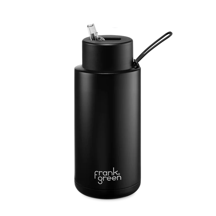 34oz/1000ml Ceramic Reuseable Bottle with Straw Lid | Midnight Black