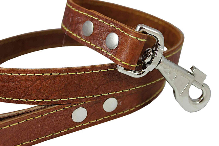4' Classic Genuine Leather Dog Leash 1" Wide for Largest Breeds Brown