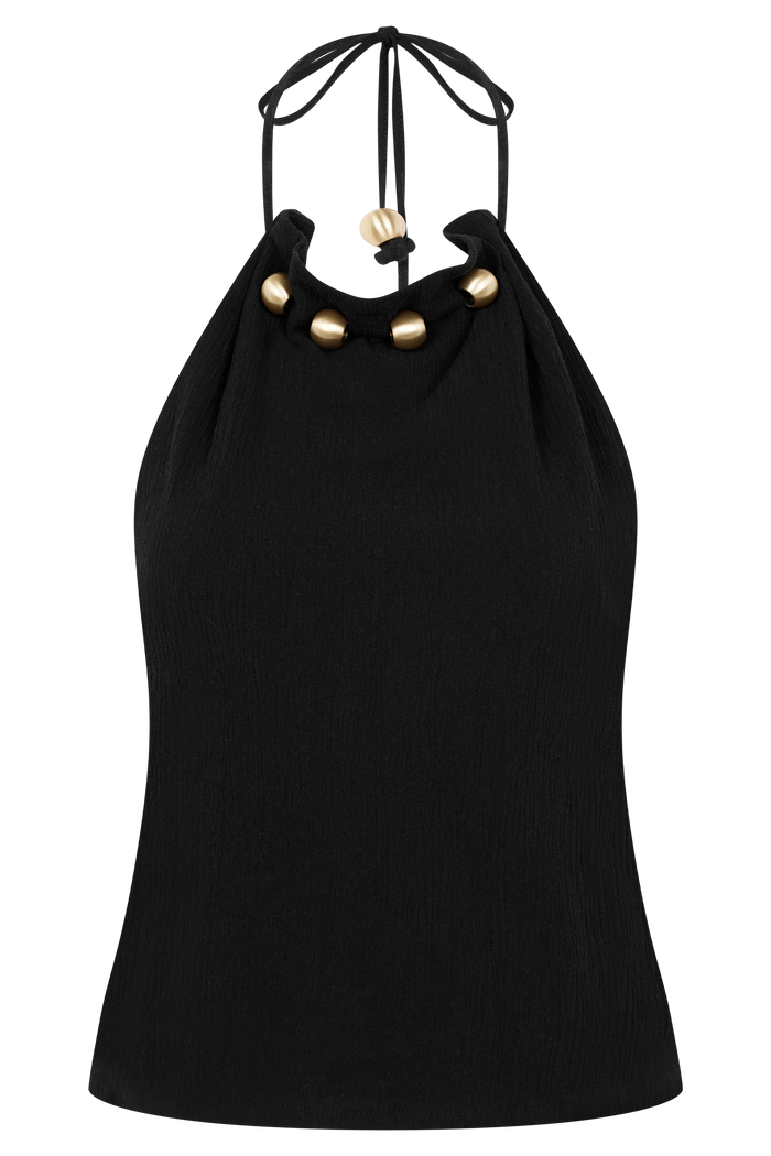 Abeda Cotton Top With Hardware - Black