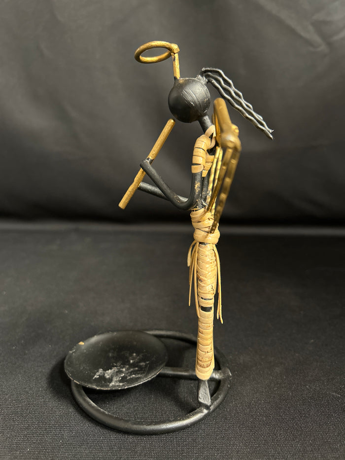 African Folk Art Black Wrought Iron Twine Candle Holder