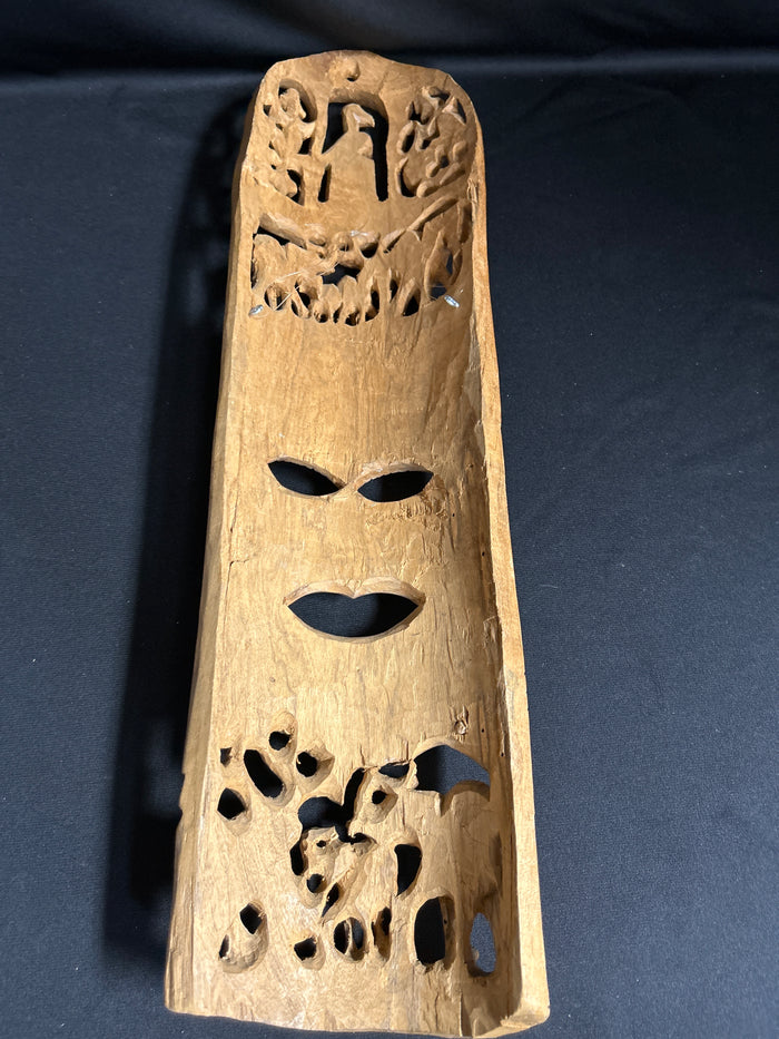 African Folk Art Wooden Carved Face and Safari Mask