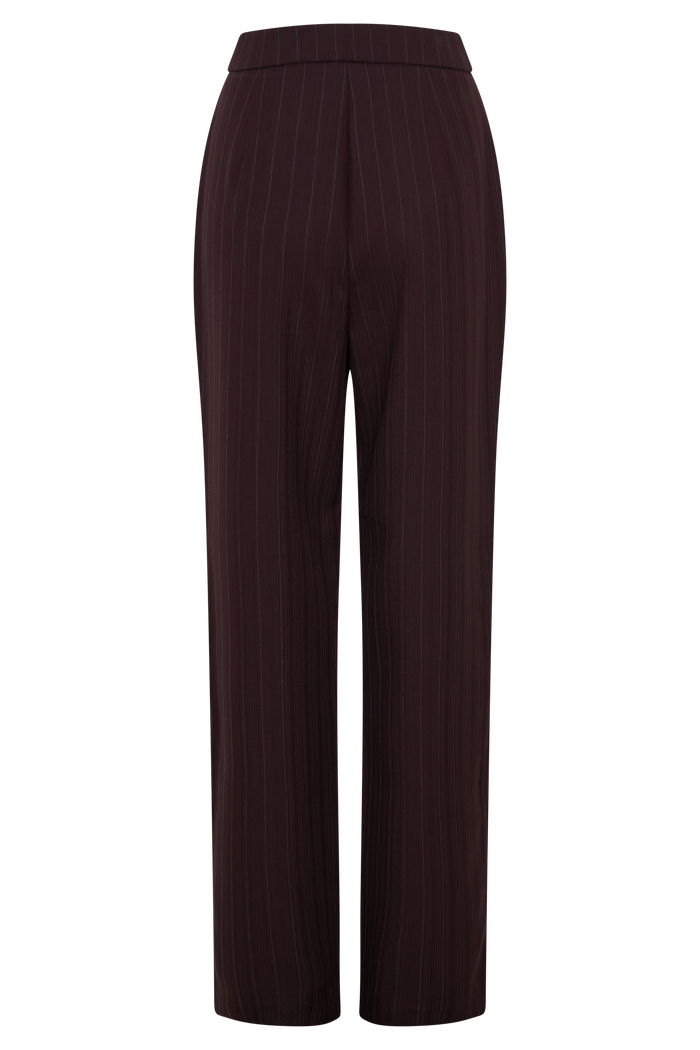 Agatha Straight Leg Suiting Pants - Plum Pinstripe