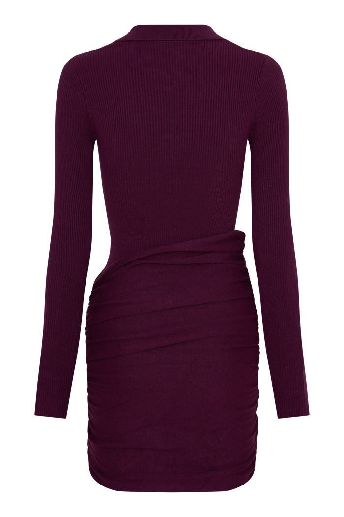 Agness Long Sleeve Button Up Knit Dress - Plum