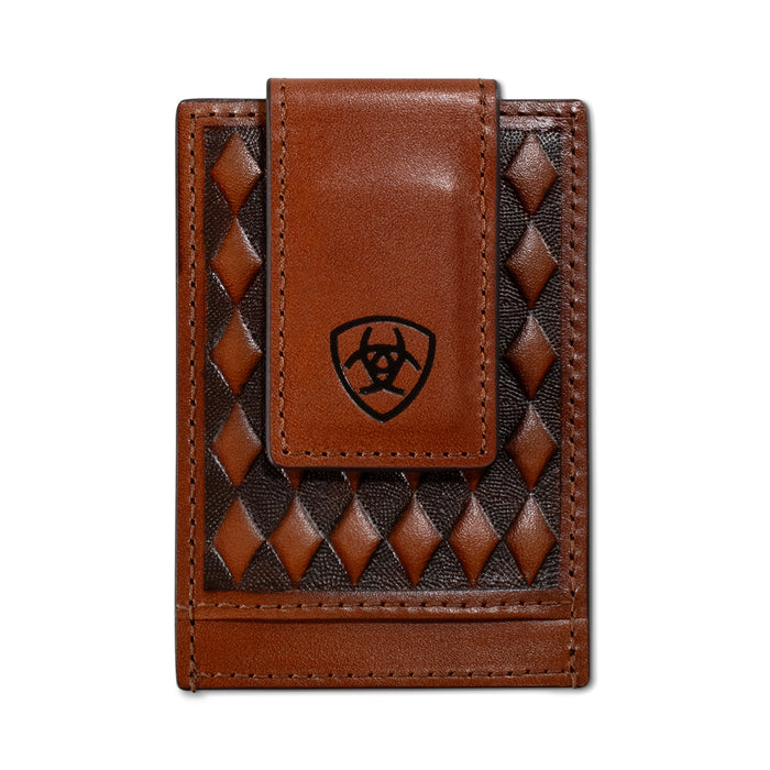 Ariat Men's Diamond Embossed Brown Card Case Money Clip Wallet