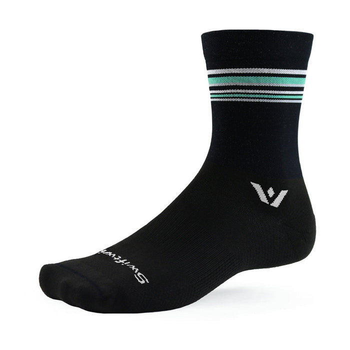 Aspire Mid-Crew sock in black with mint stripes