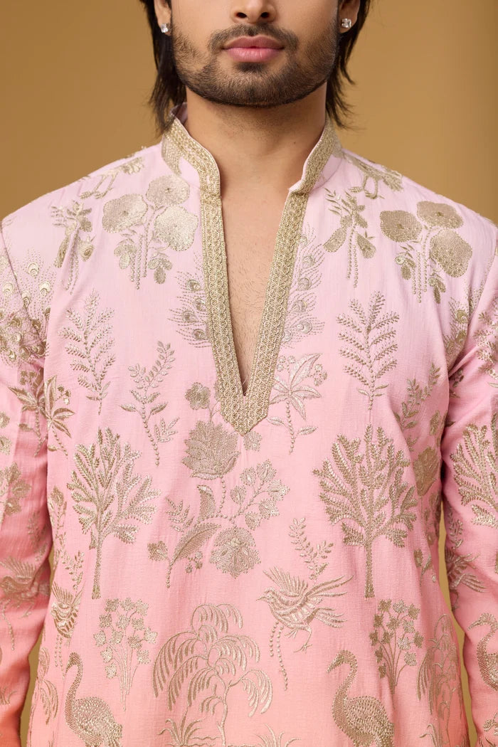 Blush Bloom Floral Kurta Set for Men – Full Length View | Mahavir NX