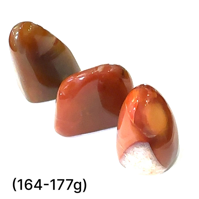Carnelian gemstones free-form shape (164-177g) displayed on a white background, front view.