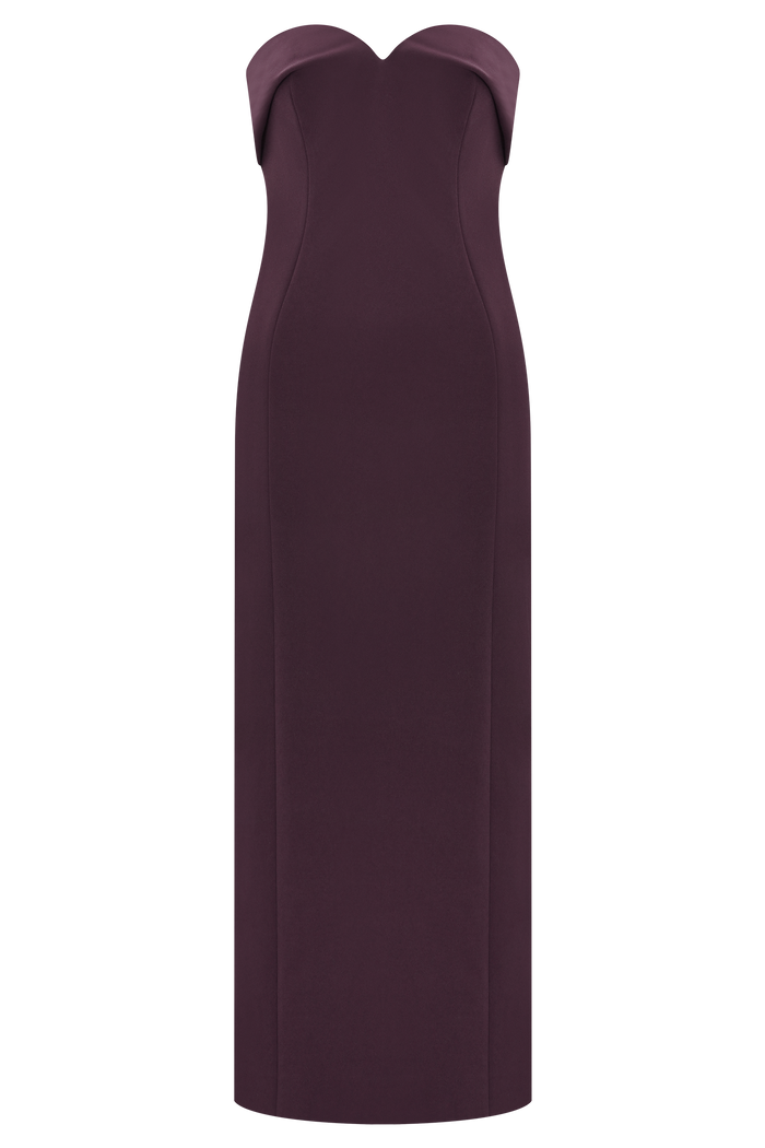 Cary Folded Strapless Crepe Midi Dress - Wine
