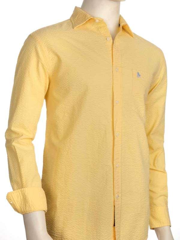 Chelsea Yellow Solid Seersucker Full sleeve single cuff Cotton Shirt