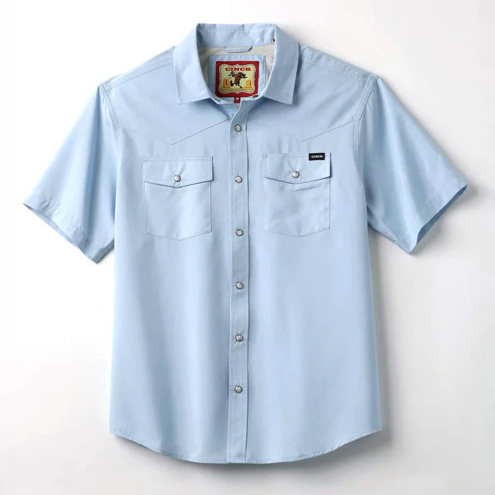 Cinch Men's S/S Camp Shirt in Light Blue