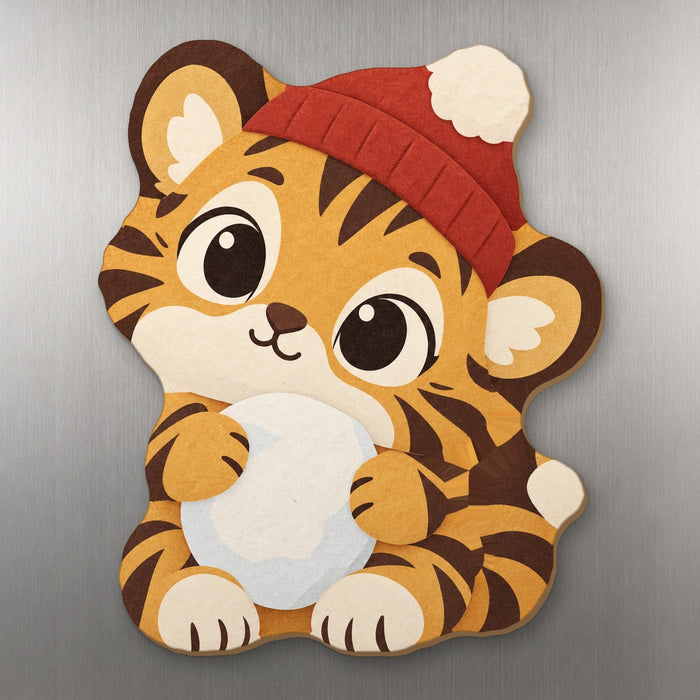 Cool Cat Tiger wood magnet M344 on a stainless steel fridge, made in USA