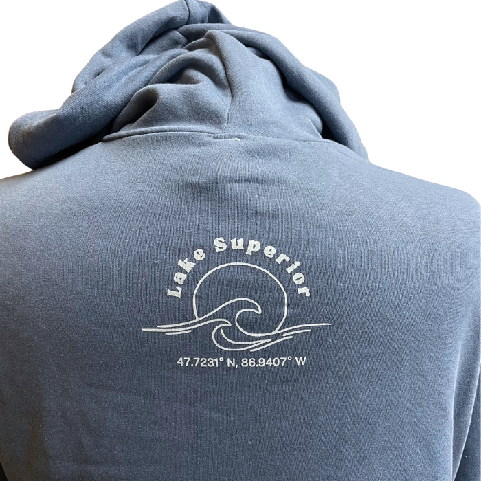 Crackled Lake Superior - Cropped Eco-Washed Modern Terry Hoodie - Rose Quarts