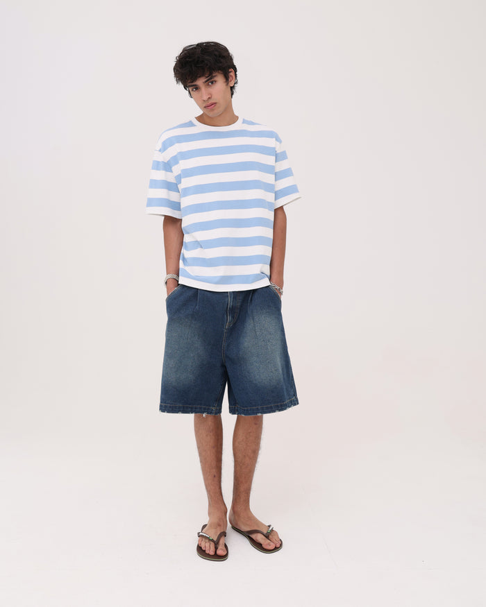 Crop Boxy Tee - Blue Stripe