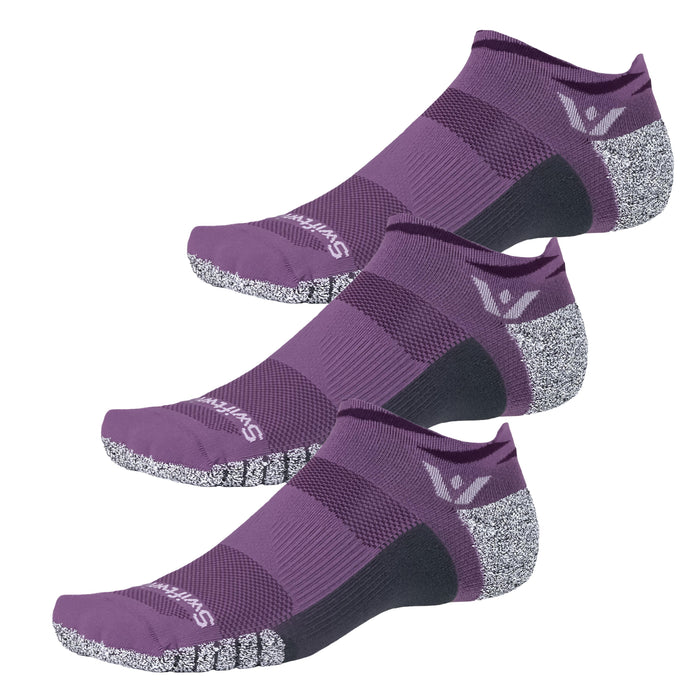 Three pairs of Flite XT No Show socks in purple