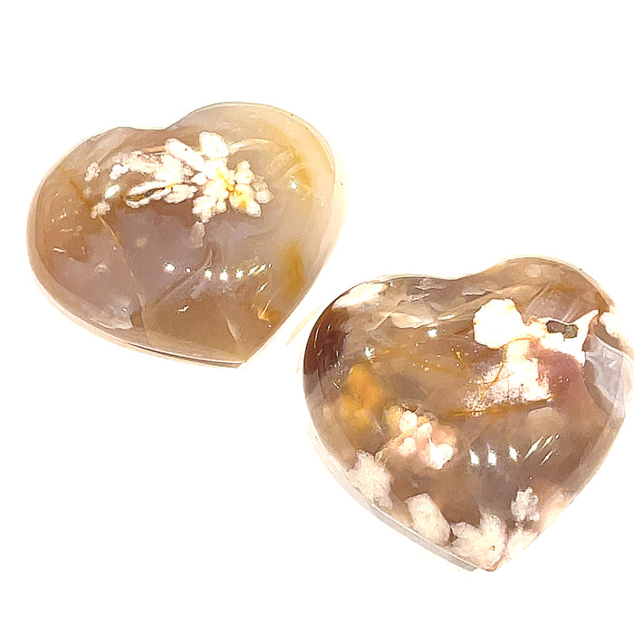 One XXl #2 puffy flower agate gemstone heart carving / shape - new