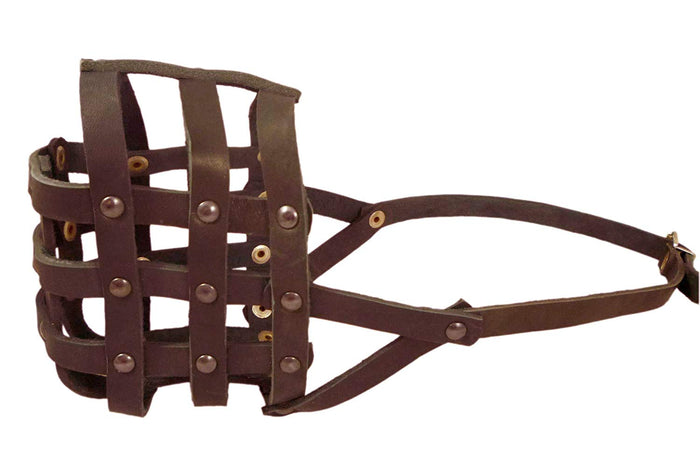 Genuine Leather Dog Basket Dog Muzzle #111 (Circumf 14.3", Snout Length 4"), Rottweiler, Pitbull