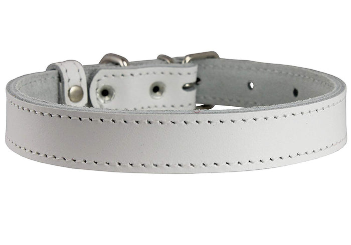 Genuine Leather Dog Collar White 4 Sizes