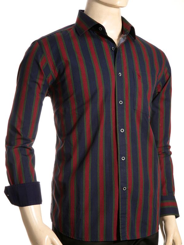 Gibson Maroon Striped Full sleeve single cuff Cotton Shirt