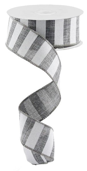 Grey White Striped Fabric Burlap Wired Ribbon (1.5 Inches x 10 Yards)
