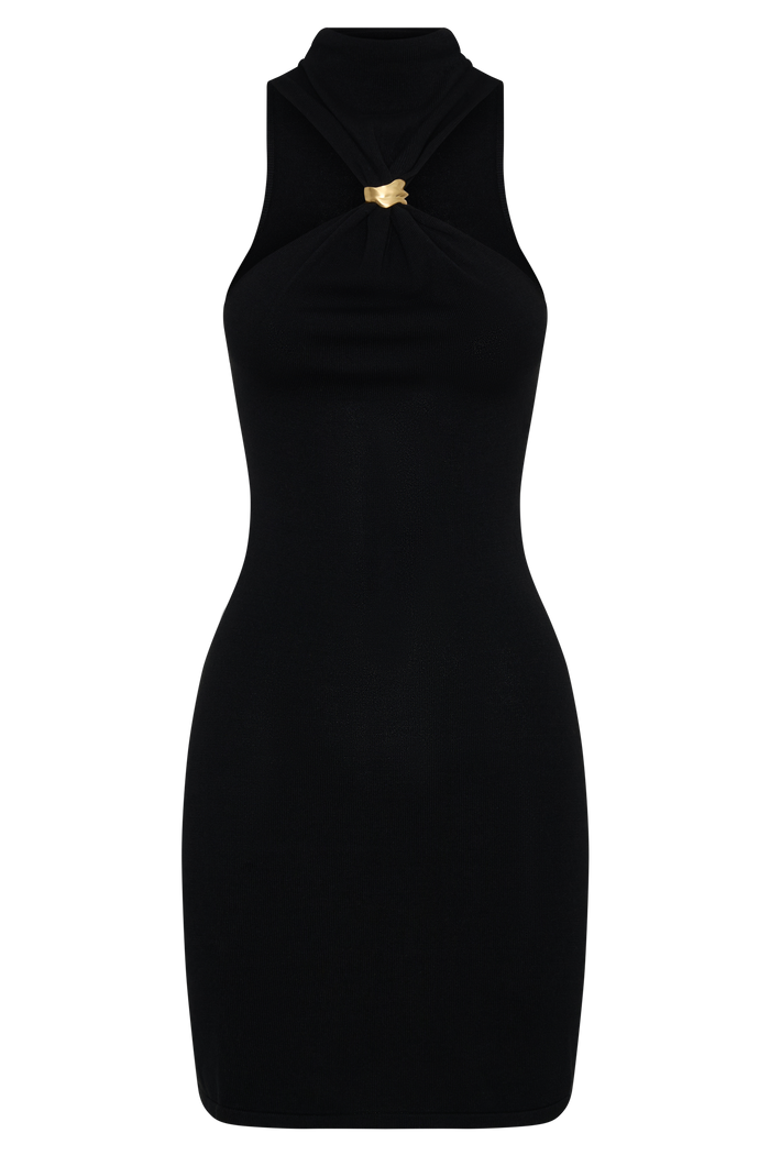 Hector Halter Neck Knit Mini Dress - Black