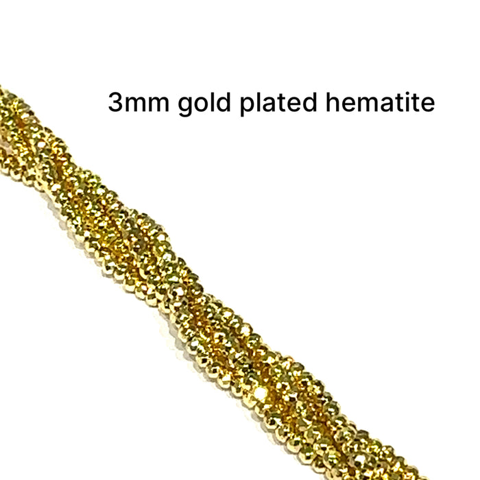 Gold coated Hematite 3mm roundel 15'' gemstone strand