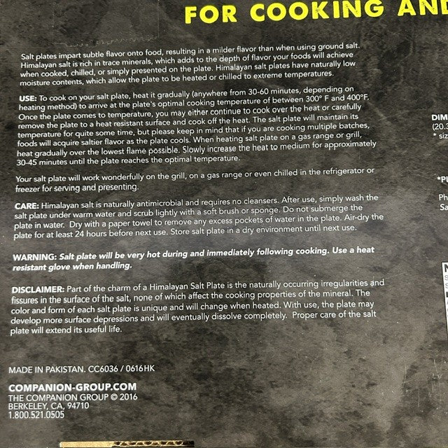 Himalayan salt plate for cooking and serving