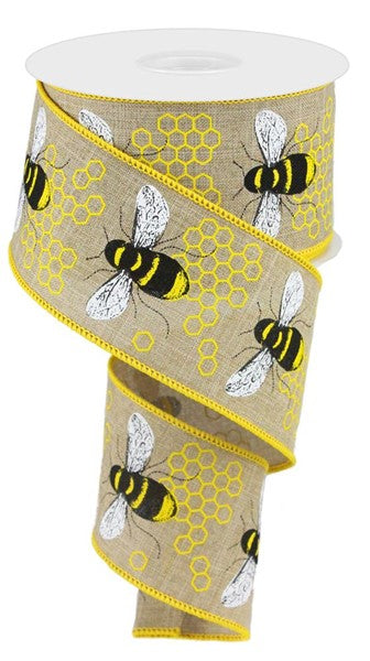 Honey Bee Canvas Wired Ribbon 2.5" x 10 Yards (Light Beige)