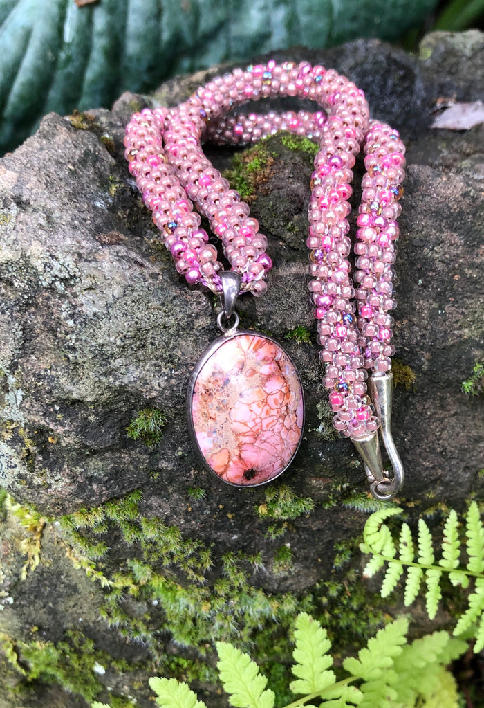 Kumihimo Necklace - Pink and Mocha