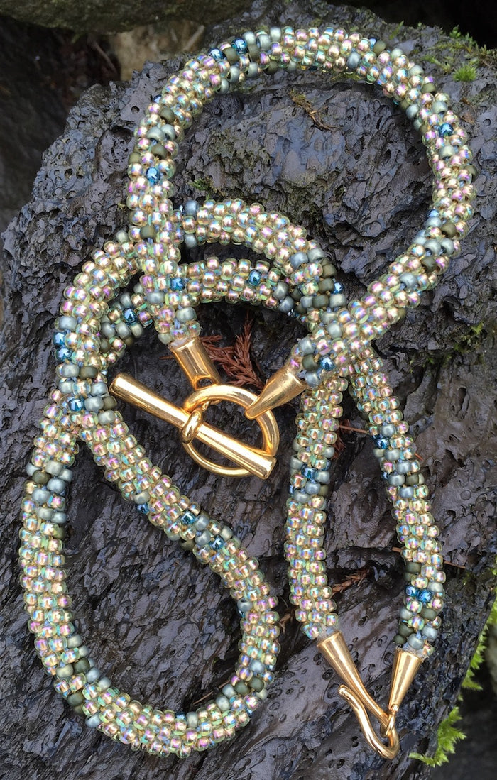Kumihimo Necklace and Bracelet Set - Gold and Olive Multicolored