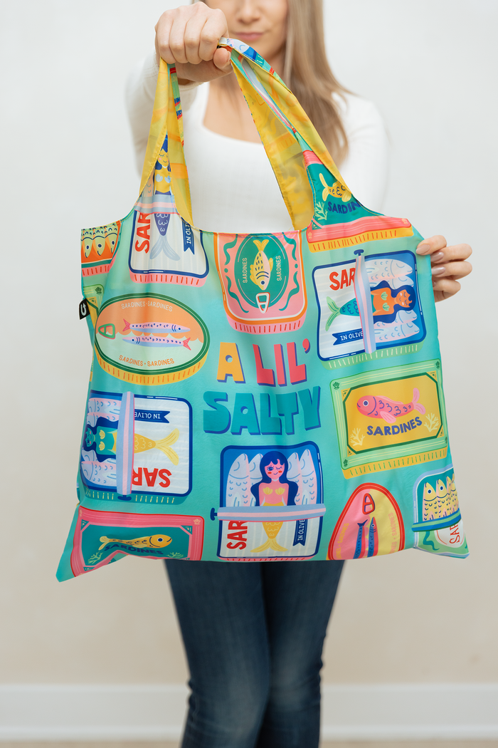Sardine Can Mermaid Pattern Foldable Packable Tote Bag