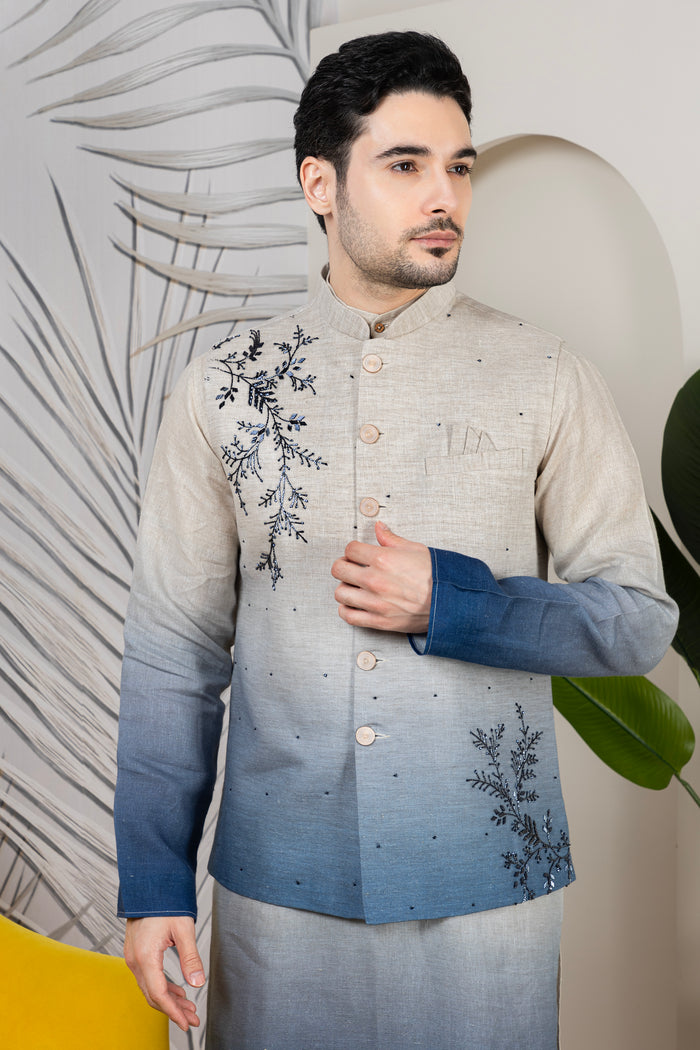 Linen Embroidered Kurta Men