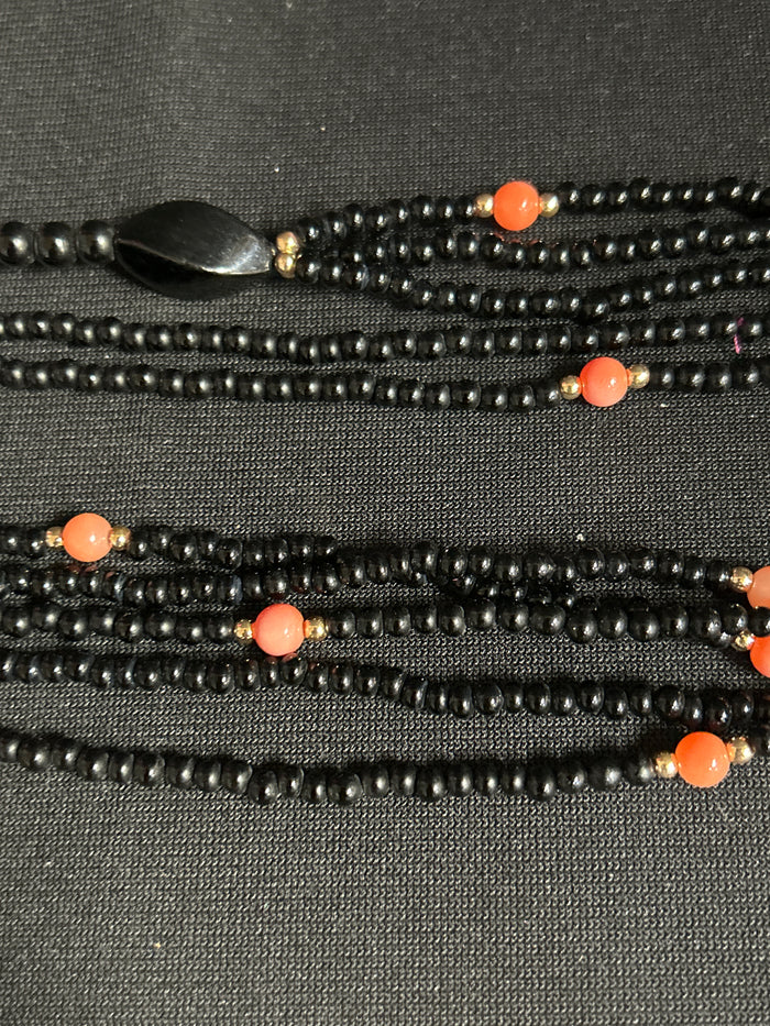 Onyx and Coral Beaded Necklace