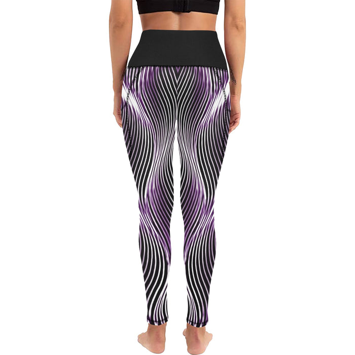 Studio shot of the back view of the OR ARGAMAN purple leggings, showing the seamless black high waistband.