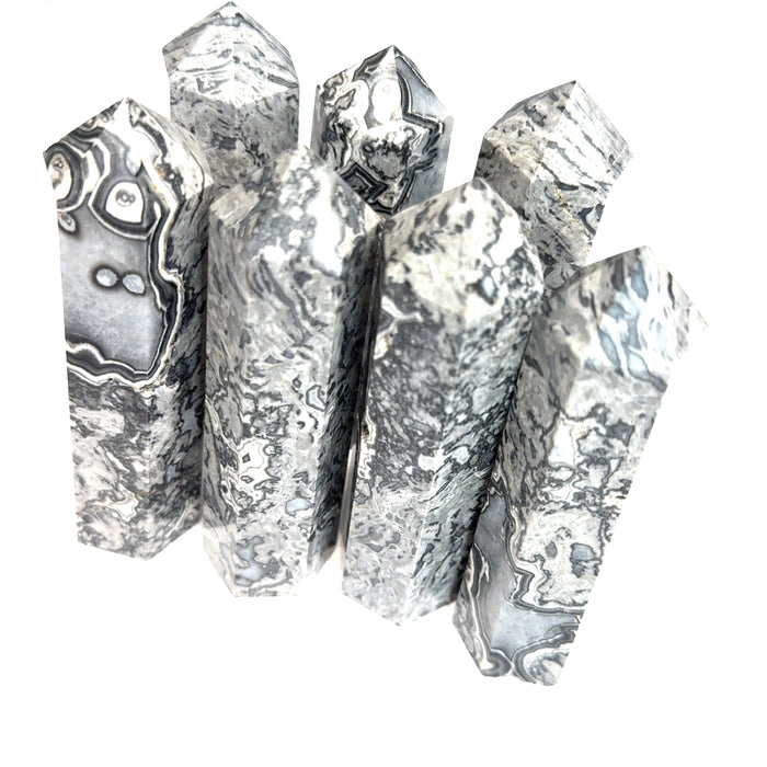 Picasso Jasper Gemstone Tower grouping on white overview