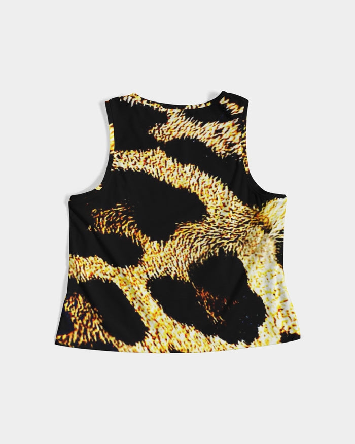 Primal Elegance: Golden Leopard Abstract Sleeveless Crop Top