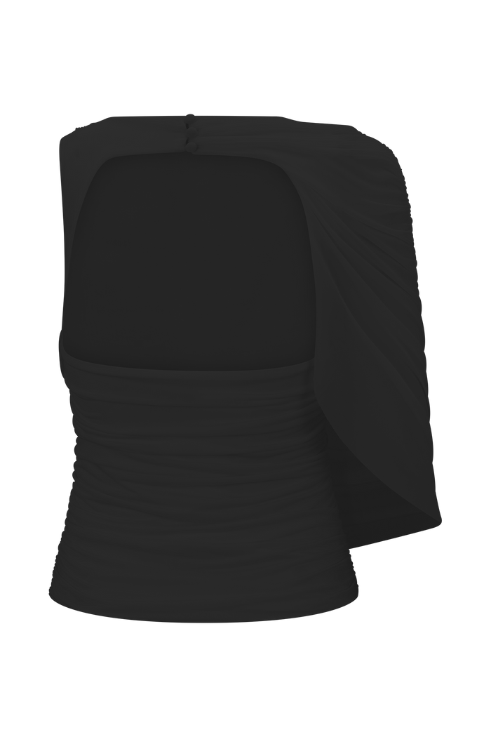 Pruedance Slinky Draped Top With Mesh Overlay - Black