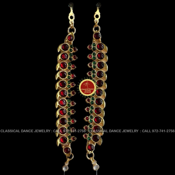 Classical Dance Jewelry Red Kempu Temple Indian Jewelry Traditional Mattilu | Ear Chains | Bharatnatyam Kuchipudi Engagement Wedding party | Classical Dance Jewelry