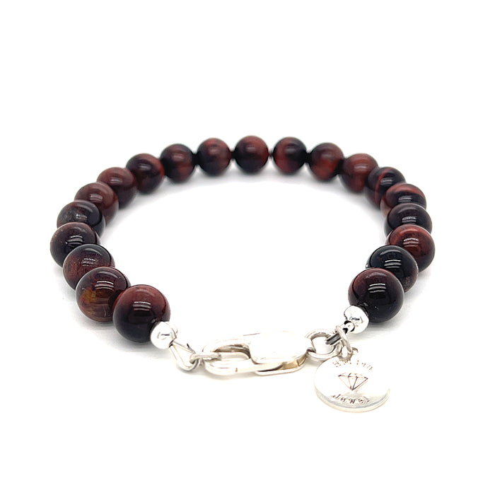 One 7.25'' (8mm) Red Tiger Eye gemstone bracelet w/ SS lobster Claw