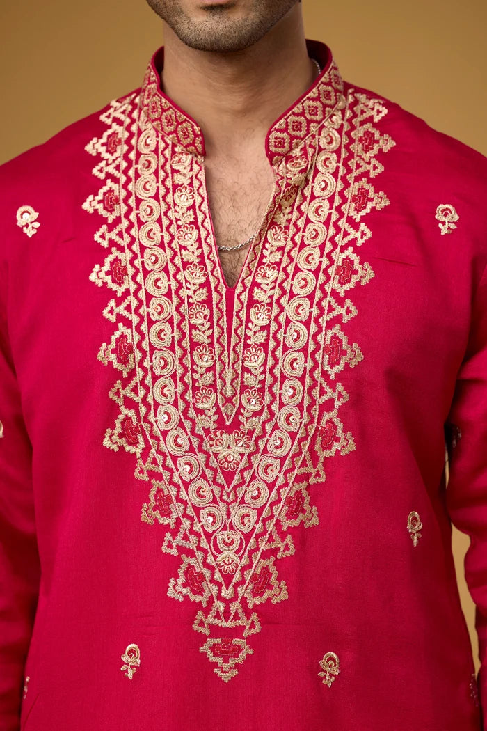Magenta Festive Kurta for Men – Wedding & Reception Ethnic Wear | Mahavir NX