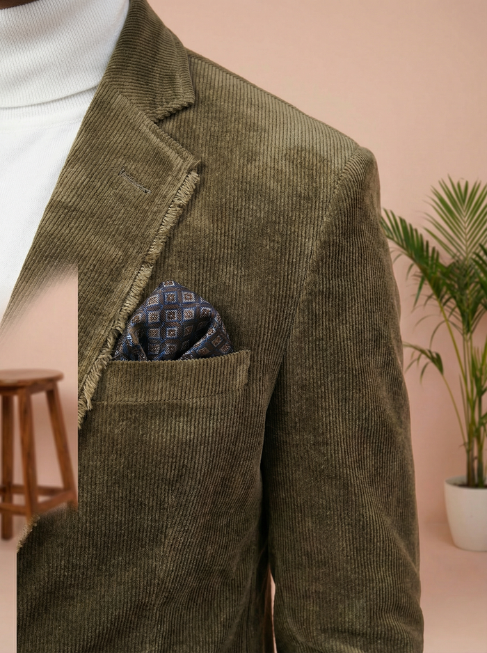 Rustic Olive Textured Smart Casual Blazer for Men | Mahavir NX
