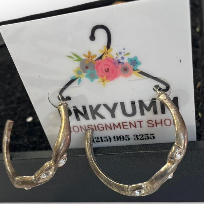 Silver hoop earrings with rhinestones
