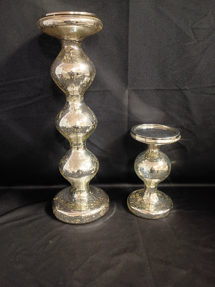 Silvertone Speckled Pillar Candle Holders