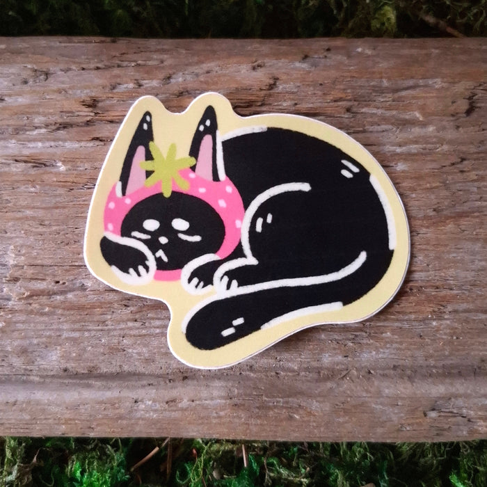 Sleepy Strawb Cat Sticker