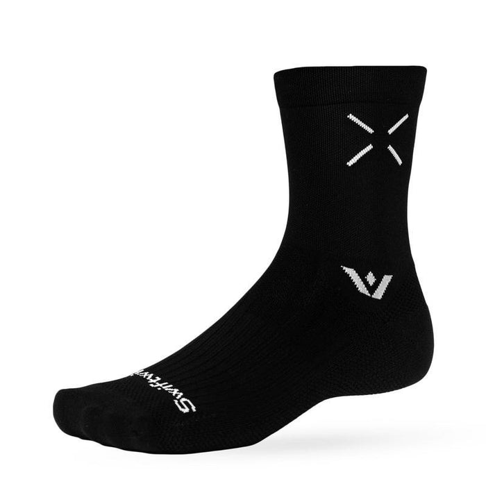 Black Ten Thousand mid-crew sock with white crossed-line logo