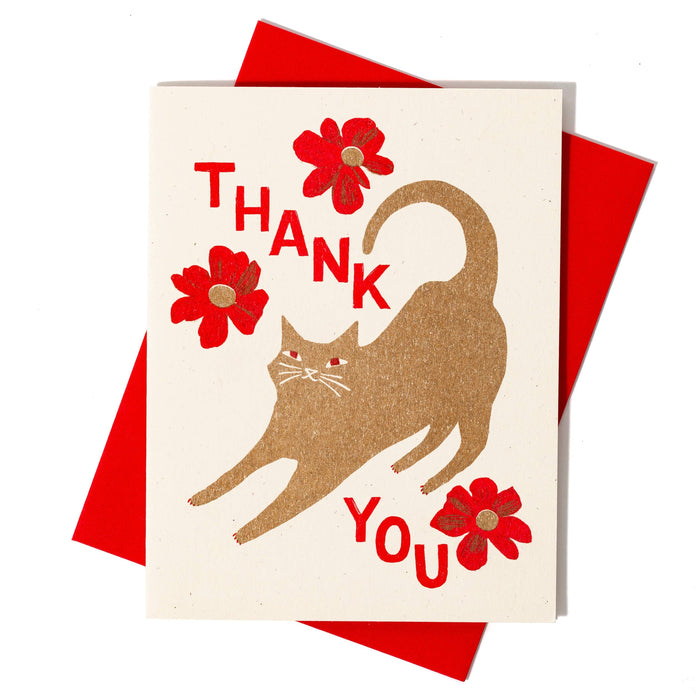 Thank You Cat with Blossoms - Risograph Card