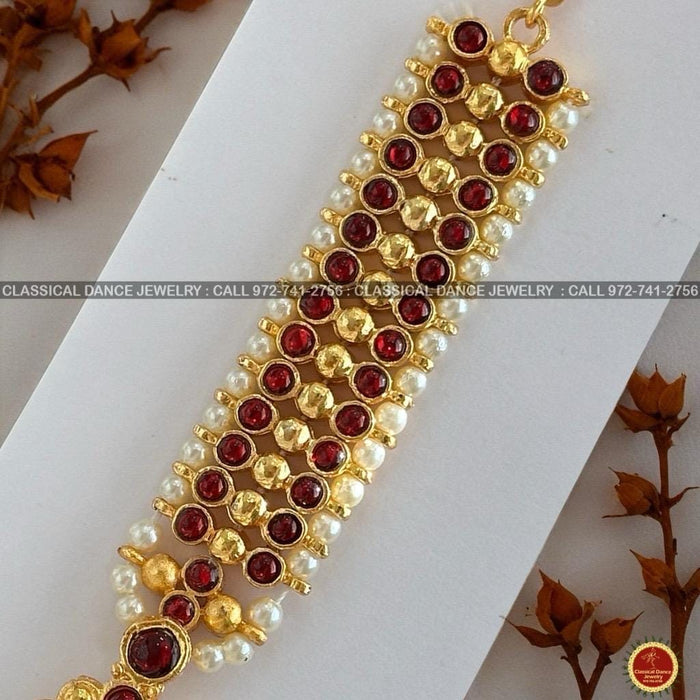 Classical Dance Jewelry Traditional Round Tikka Kempu Temple Indian Jewelry | Gold Pearls | Bharatnatyam Kuchipudi Engagement Weddings | Classical Dance Jewelry